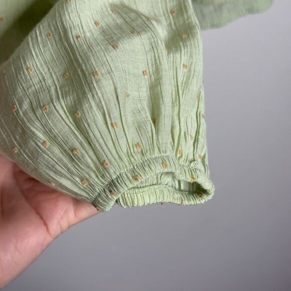 Blu Pepper Womens Peasant Top Medium Light Green Yellow Polka Dots Dainty Brunch - Picture 9 of 10